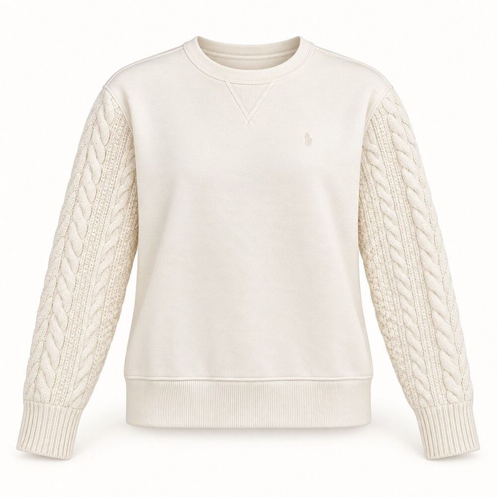 Polo Ralph Lauren Ivory Cable Knit Sleeve Crewneck Sweatshirt S